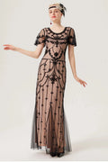 1920s Sequin Beaded Mesh Maxi Gown
