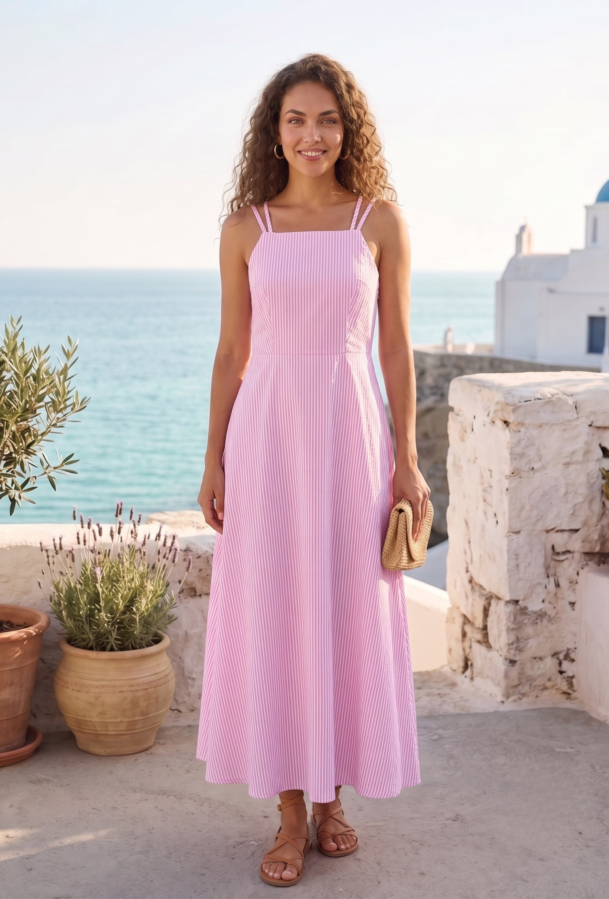 Pink Striped shirt Top & Maxi dress 2-Piece Set