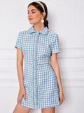 Plaid Raw Trim Tweed Dress - XS
