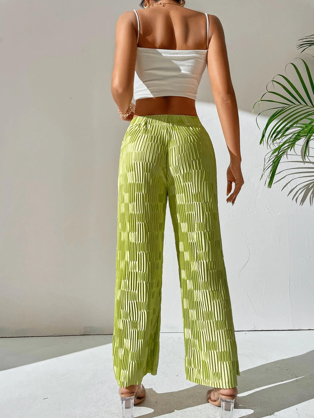 SHEIN PETITE Press Crease Satin Straight Leg Pants