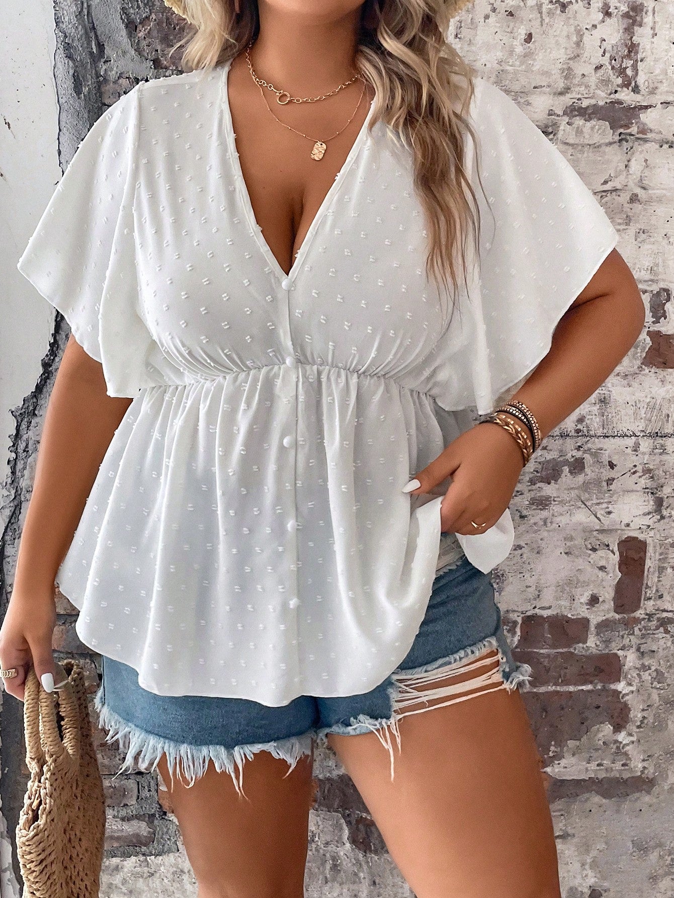 SHEIN Unity Dot Butterfly Sleeve Blouse