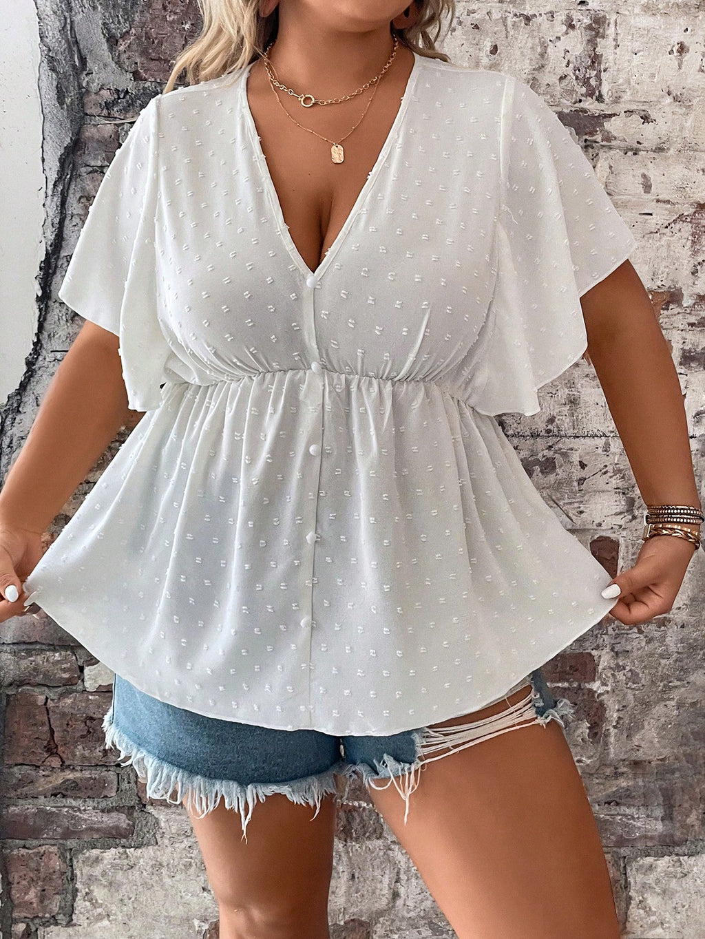 SHEIN Unity Dot Butterfly Sleeve Blouse