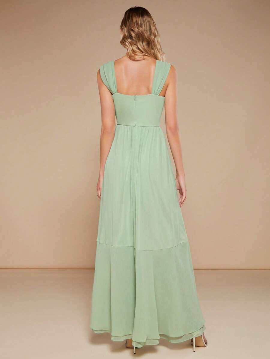 Solid High Low Hem Bridesmaid Dress