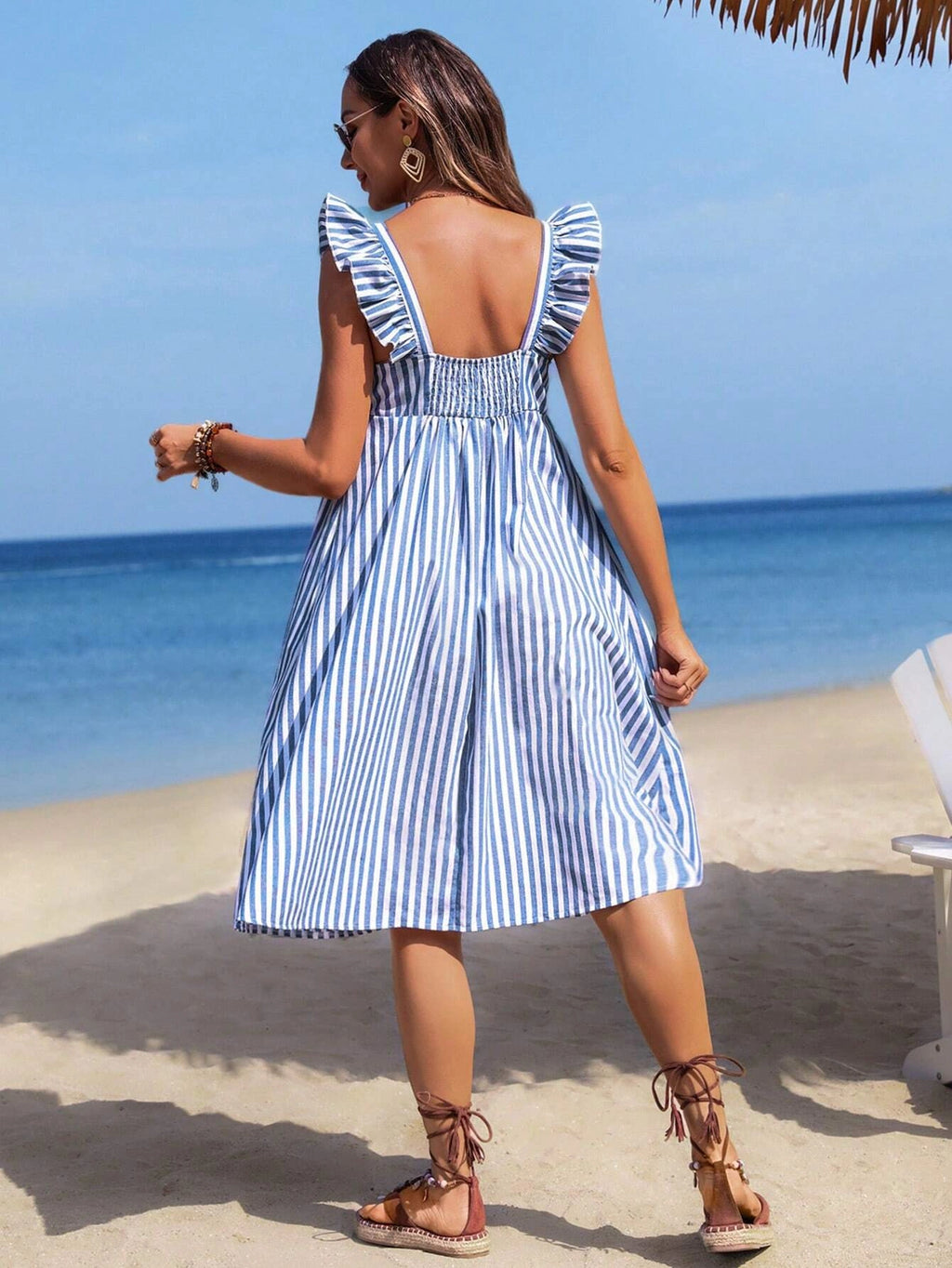 SHEIN Maternity Striped Pleated Cap Sleeve Dress