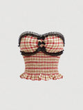 Women's Plaid Strapless Bowknot Crop Top In Multicolor