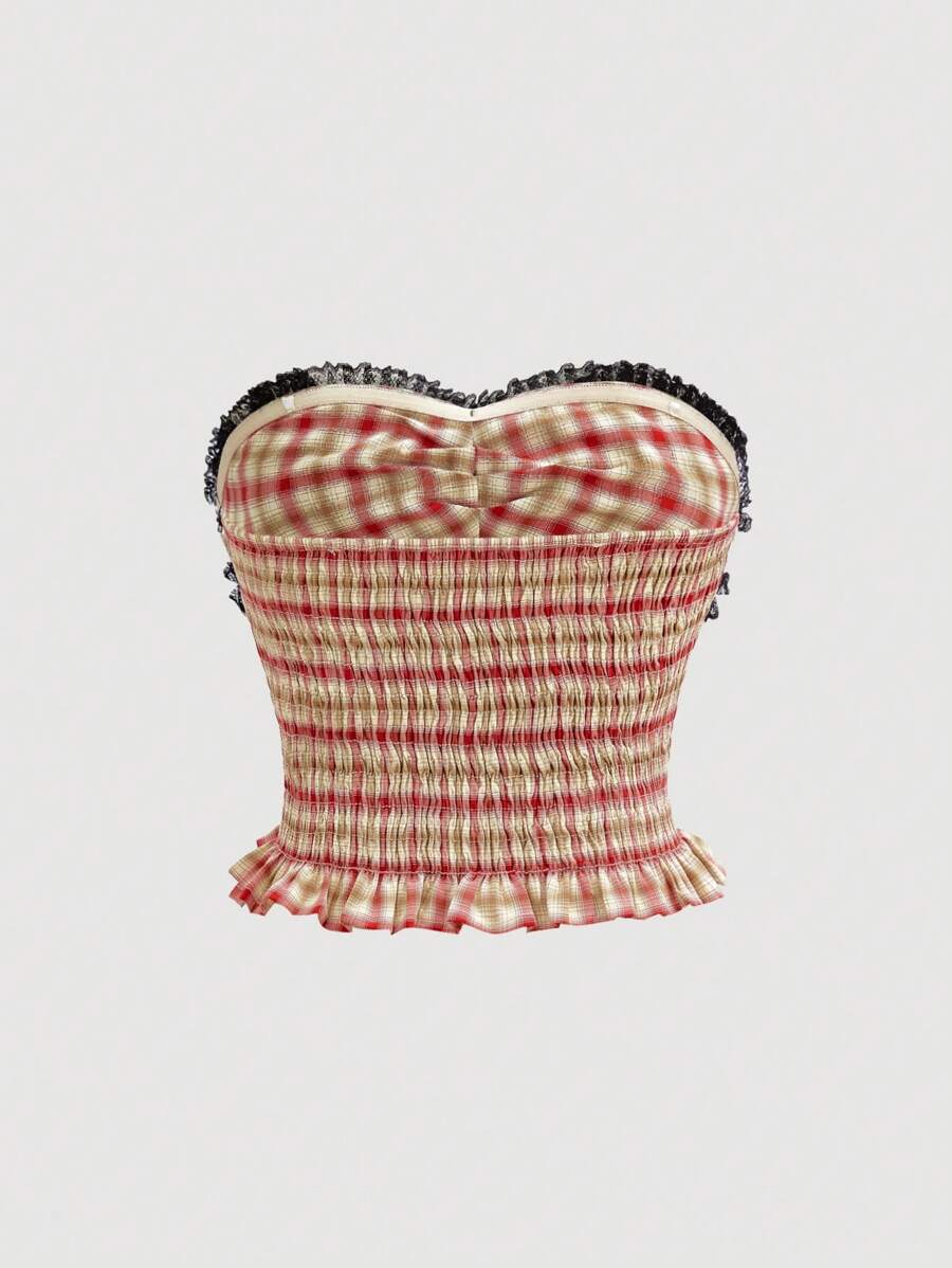 Women's Plaid Strapless Bowknot Crop Top In Multicolor