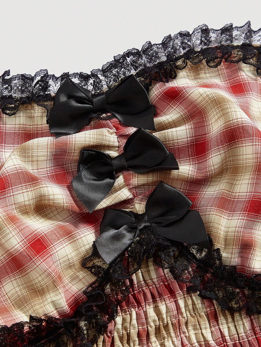 Women's Plaid Strapless Bowknot Crop Top In Multicolor