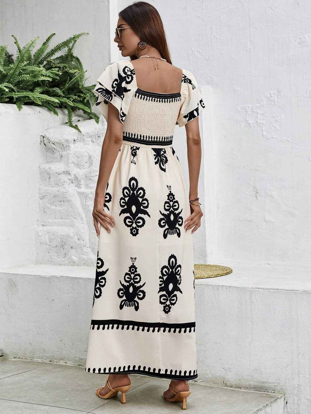SHEIN Clasi Women's Black & White Printed  Maxi Dress
