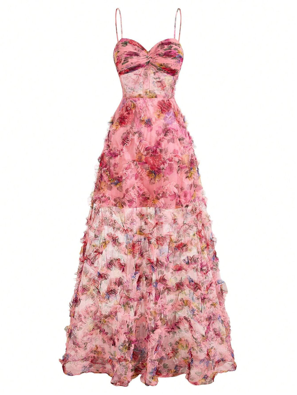 SHEIN Belle Elegant Spaghetti 3D Floral Printed Women Evening Dress (Heavy Duty)