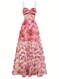 SHEIN Belle Elegant Spaghetti 3D Floral Printed Women Evening Dress (Heavy Duty)
