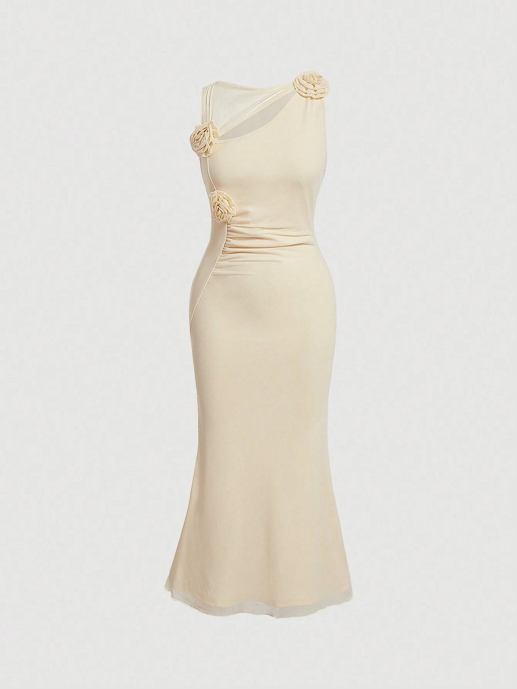 SHEIN MOD Apricot Mesh 3D Flower Mermaid Hem Dress