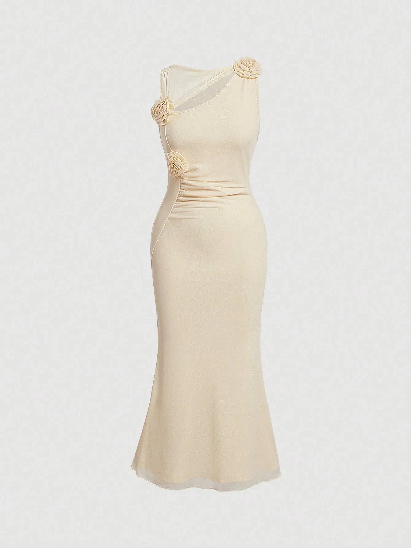 SHEIN MOD Apricot Mesh 3D Flower Mermaid Hem Dress