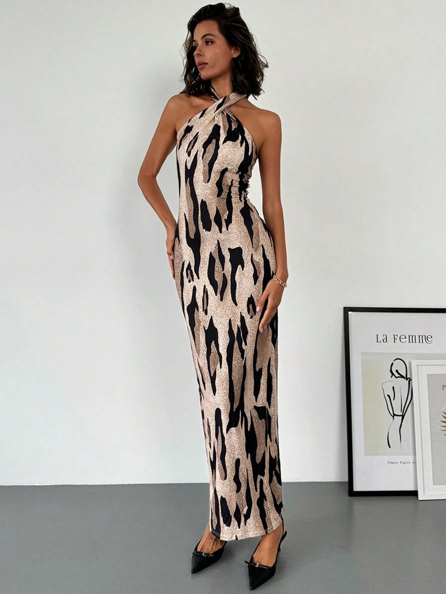 Backless Bodycon Mermaid Leopard Print Elegant Graduation Party Dress