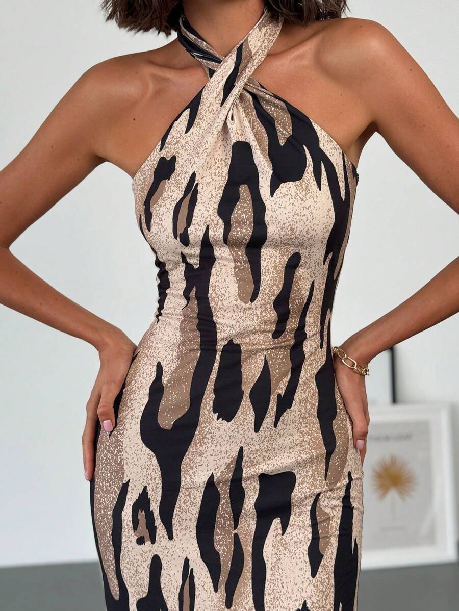 Backless Bodycon Mermaid Leopard Print Elegant Graduation Party Dress