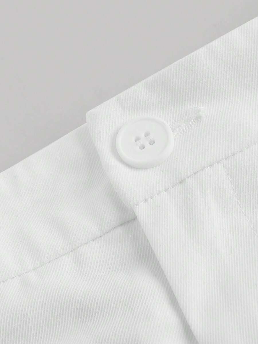 All White Summer Chic Office Belted Pleated Cargo-Style Straight-Leg Pants