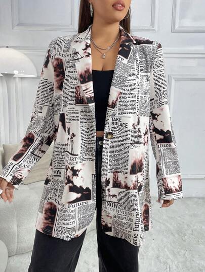 Vintage Newsprint Longline Blazer - 4XL