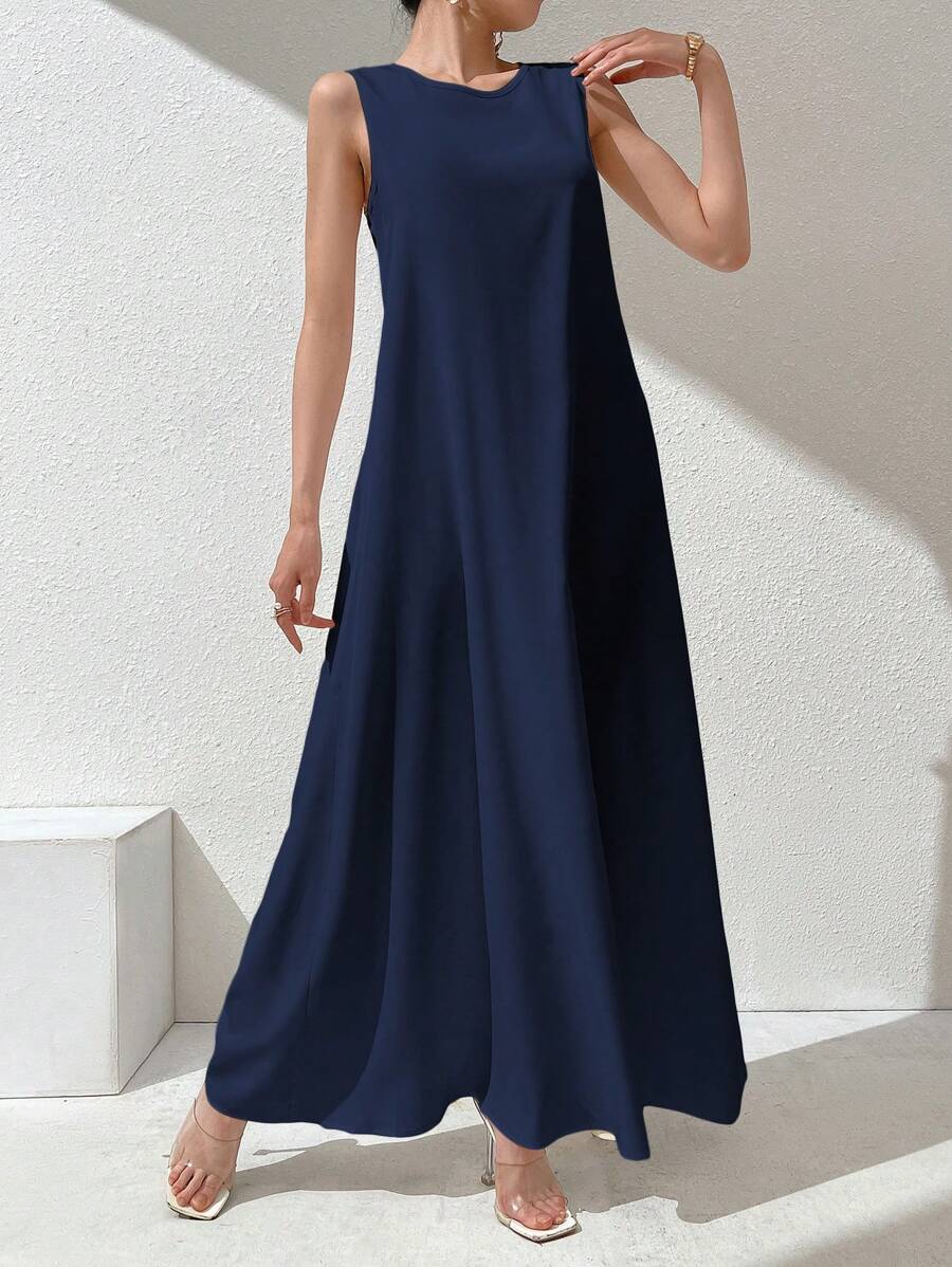 Women Casual Solid Color Sleeveless Dress