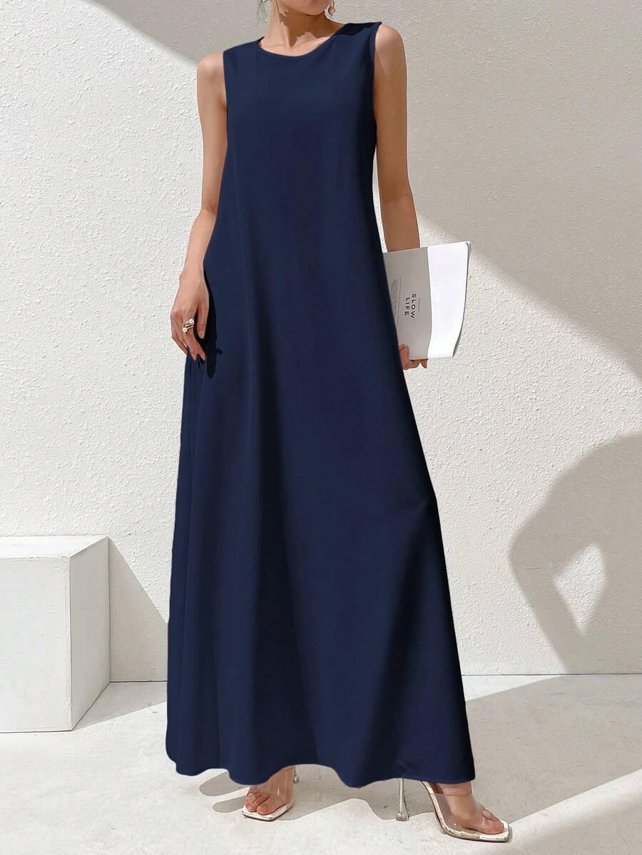 Women Casual Solid Color Sleeveless Dress