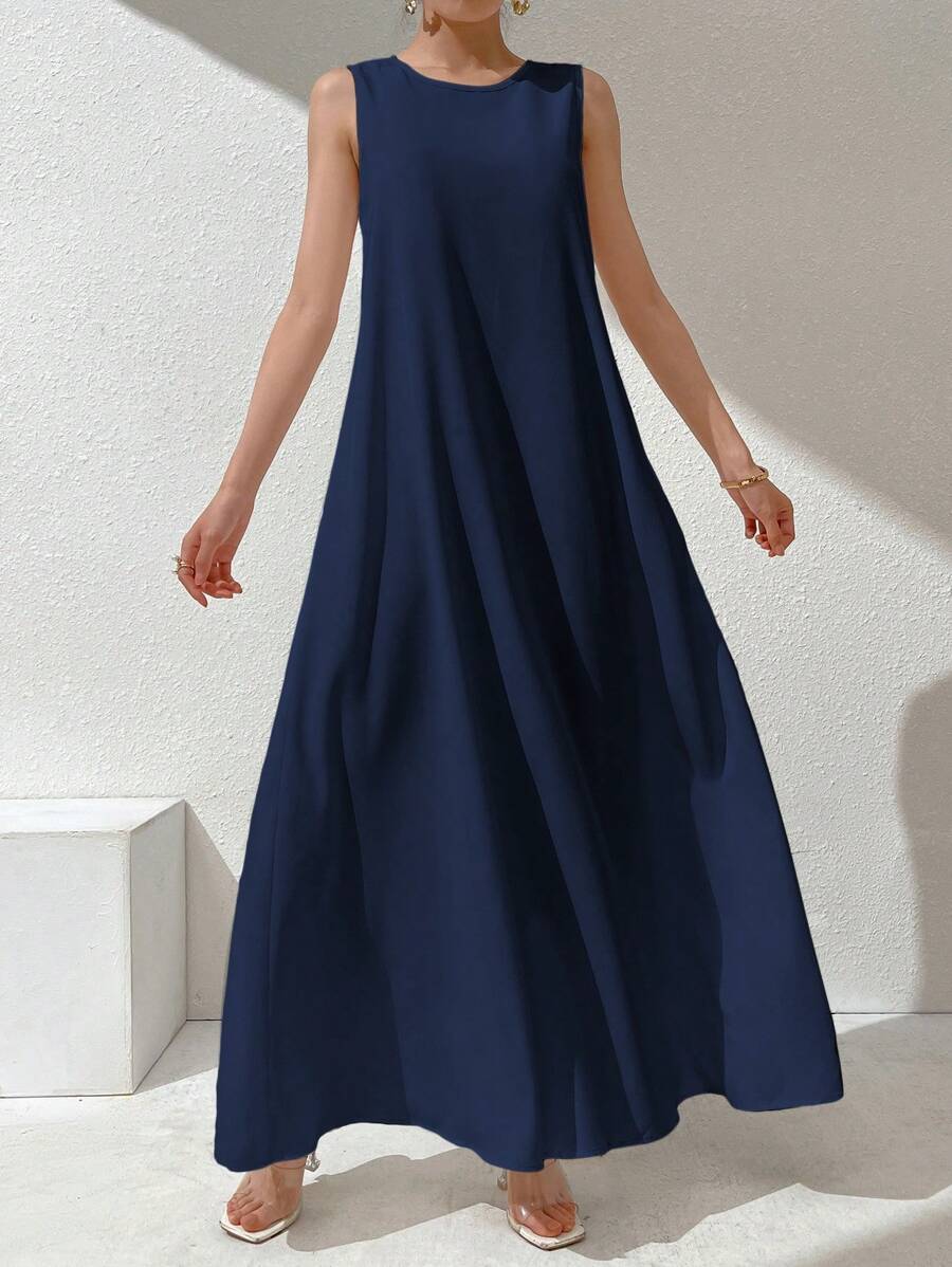 Women Casual Solid Color Sleeveless Dress
