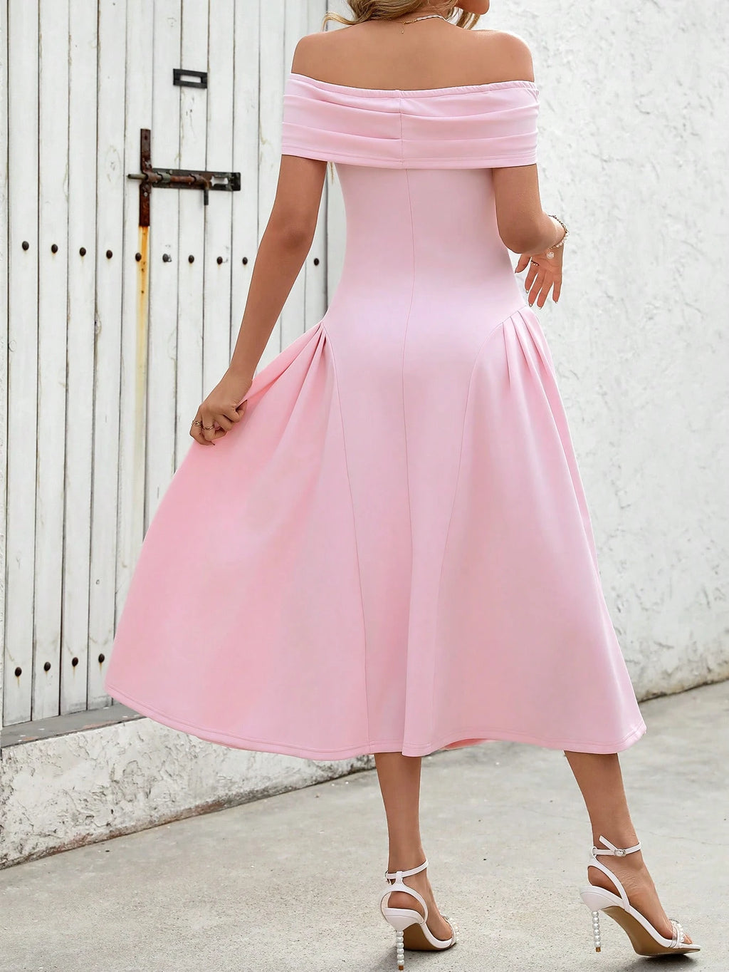 SHEIN Unity Women's Solid Color Off Shoulder Long Dress