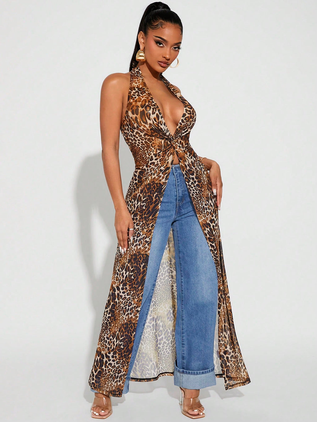 Radiana Commute Flowy Animal Print Chiffon BOHO Holiday Open Back Halter