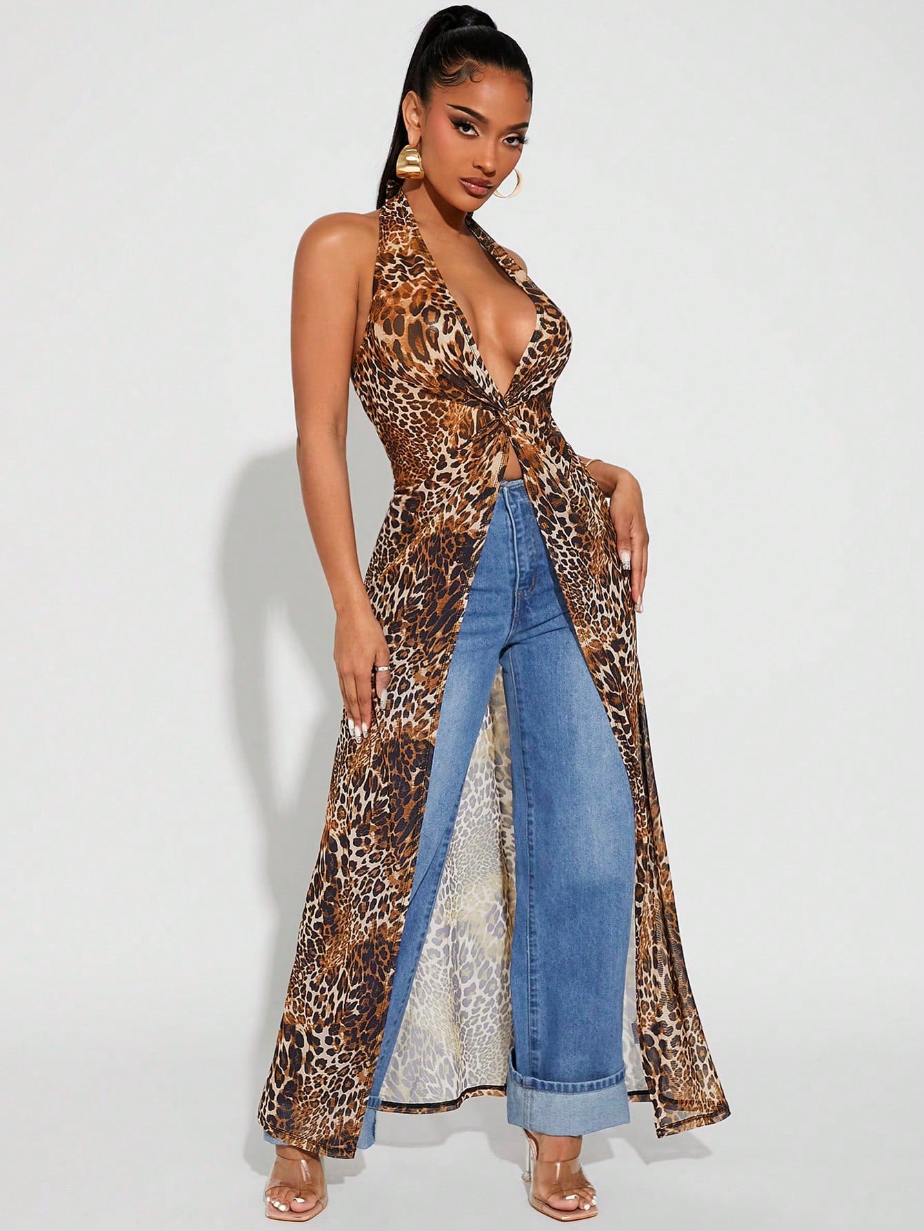 Radiana Commute Flowy Animal Print Chiffon BOHO Holiday Open Back Halter