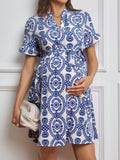 MaterniWear Pregnant Women V-Neck Blue Printed Dress