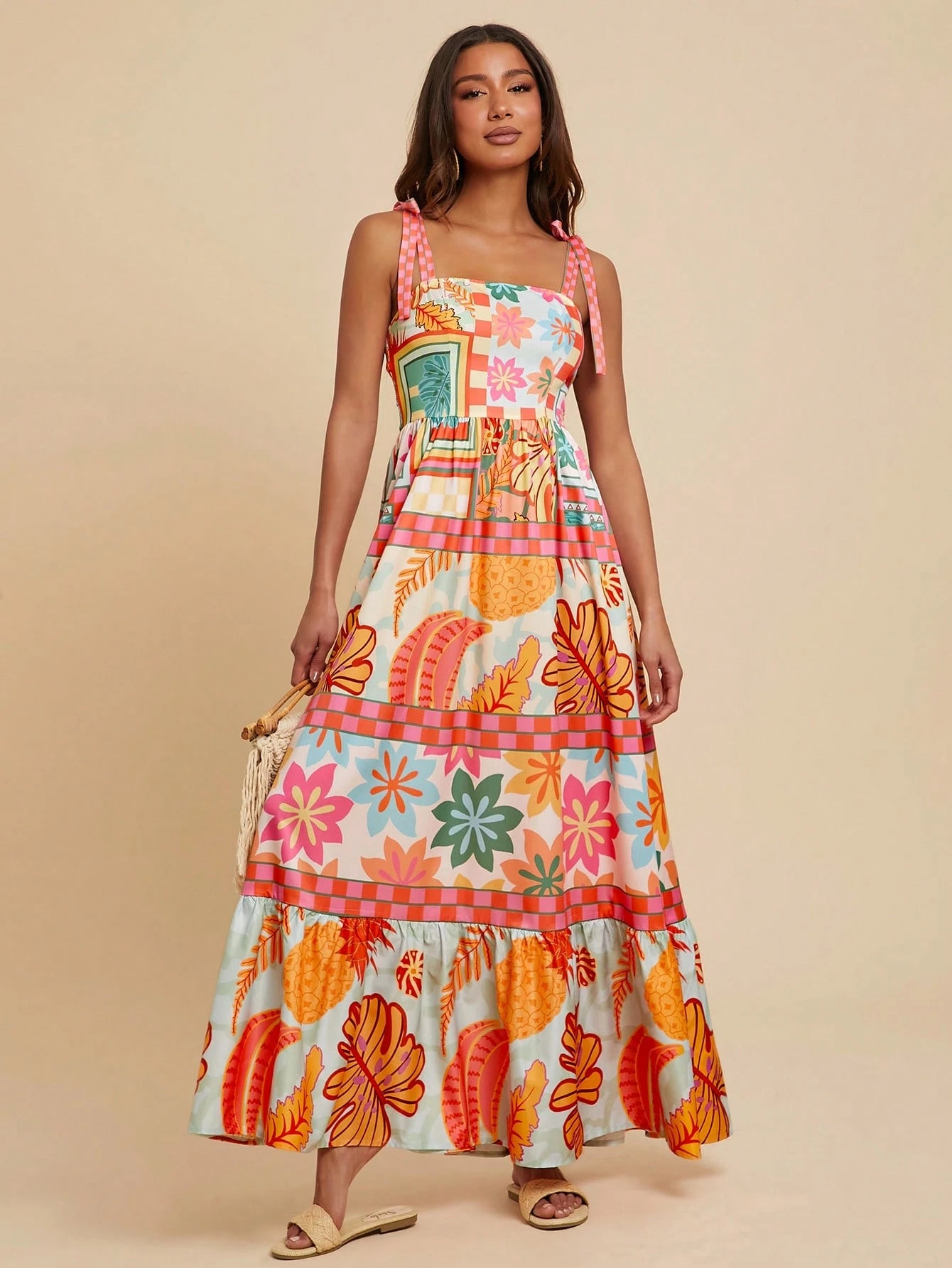 Travachic Floral Woven Print Spaghetti Strap Dress For Women