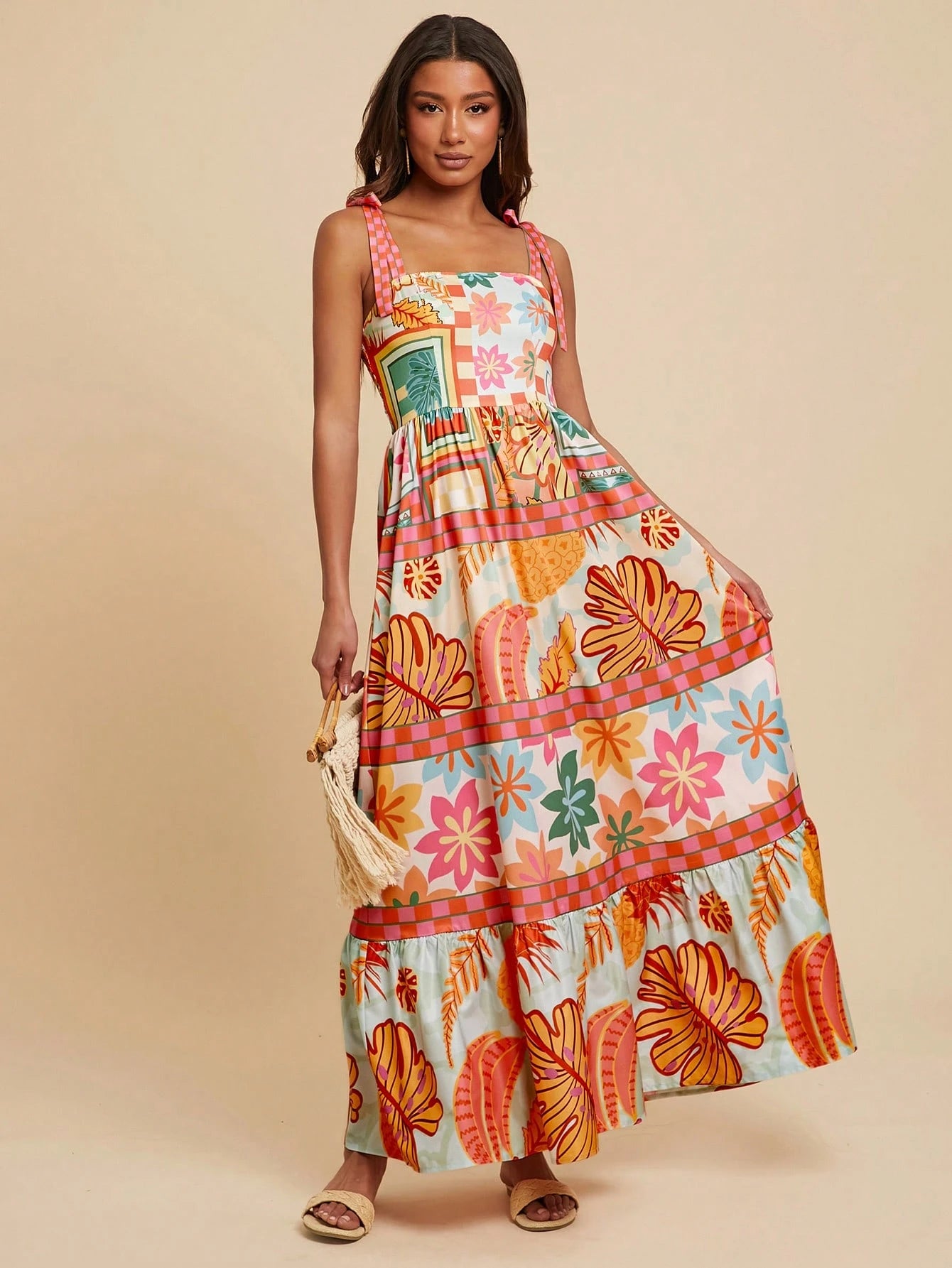 Travachic Floral Woven Print Spaghetti Strap Dress For Women