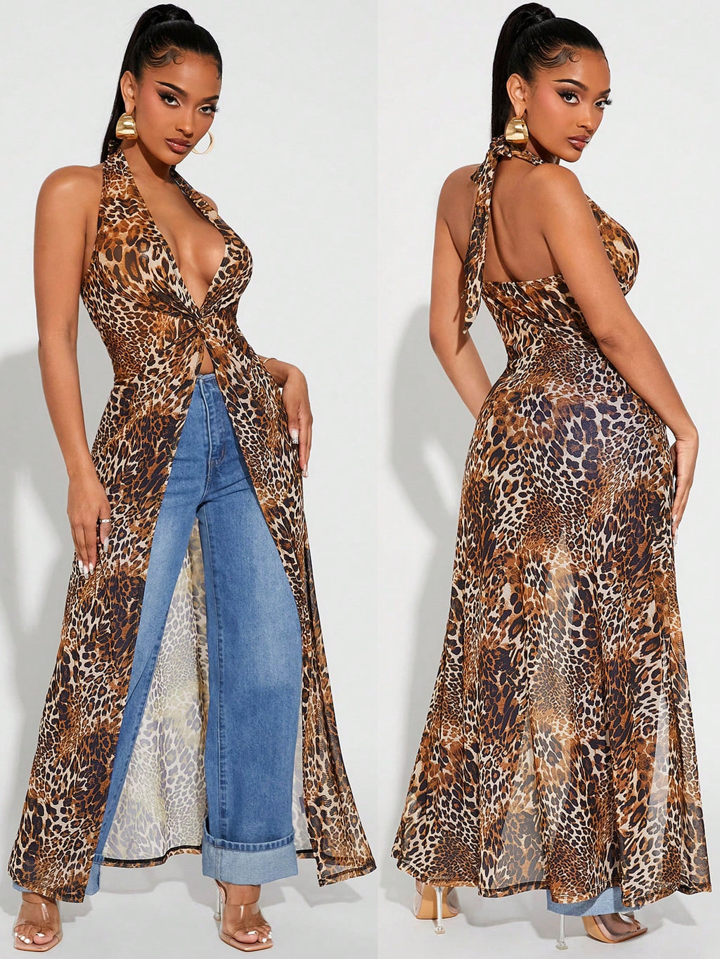Radiana Commute Flowy Animal Print Chiffon BOHO Holiday Open Back Halter