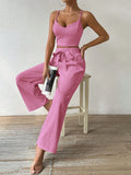 SHEIN Unity 2pcs/Set Women's Tank Top With Bowknot Elastic Straight Leg Pants