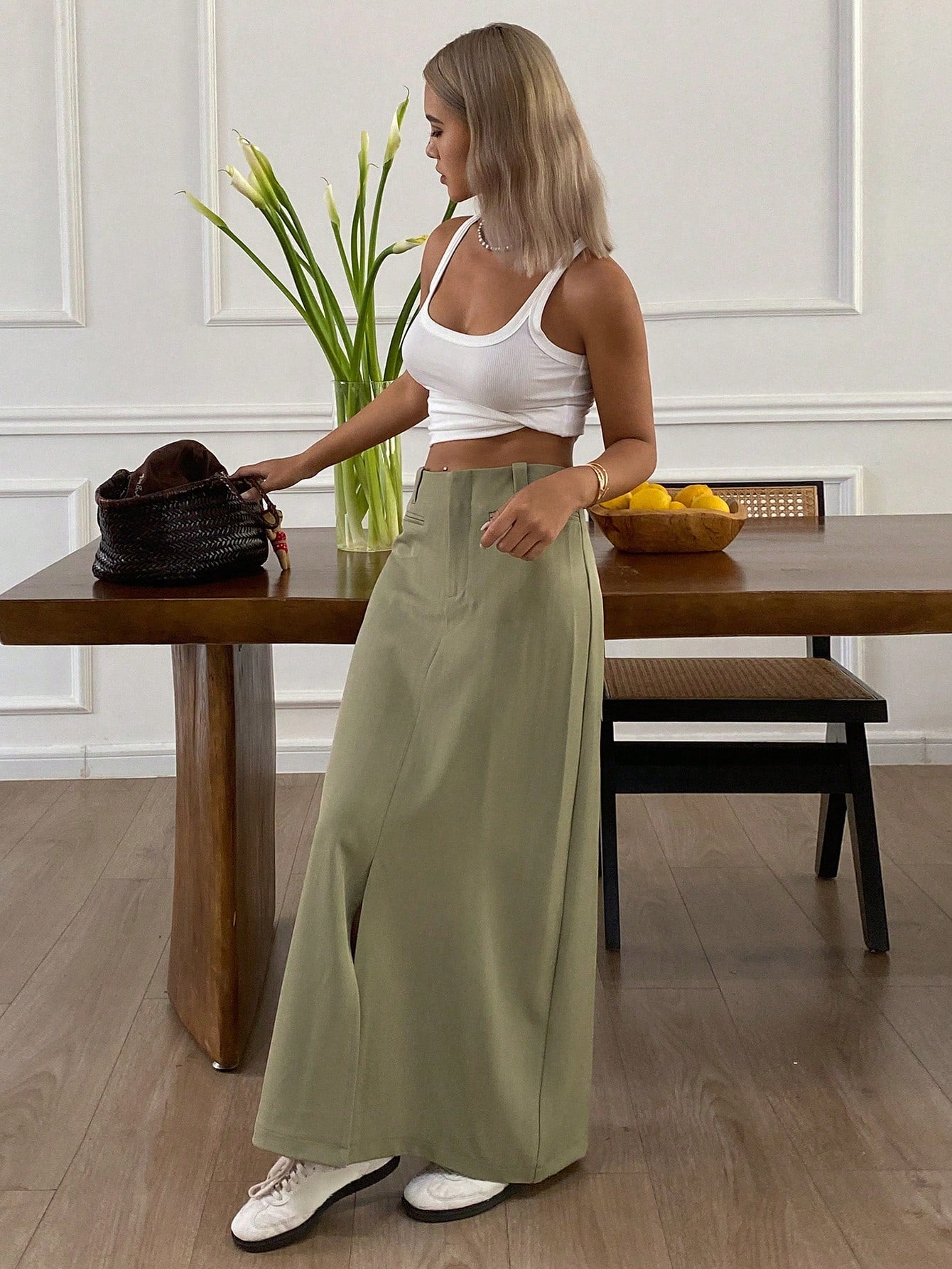 Plain Straight Cut Slit Skirt For Women