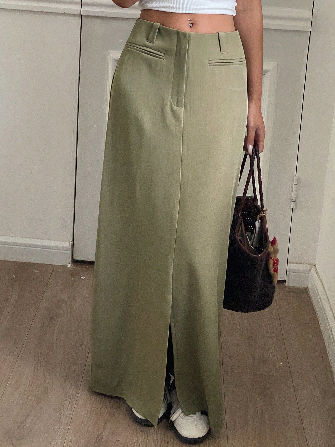 Plain Straight Cut Slit Skirt For Women