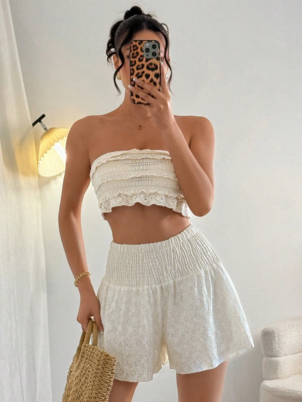 SHEIN Unity Cream White Summer Boho Beach Holiday Mini Skirt Short