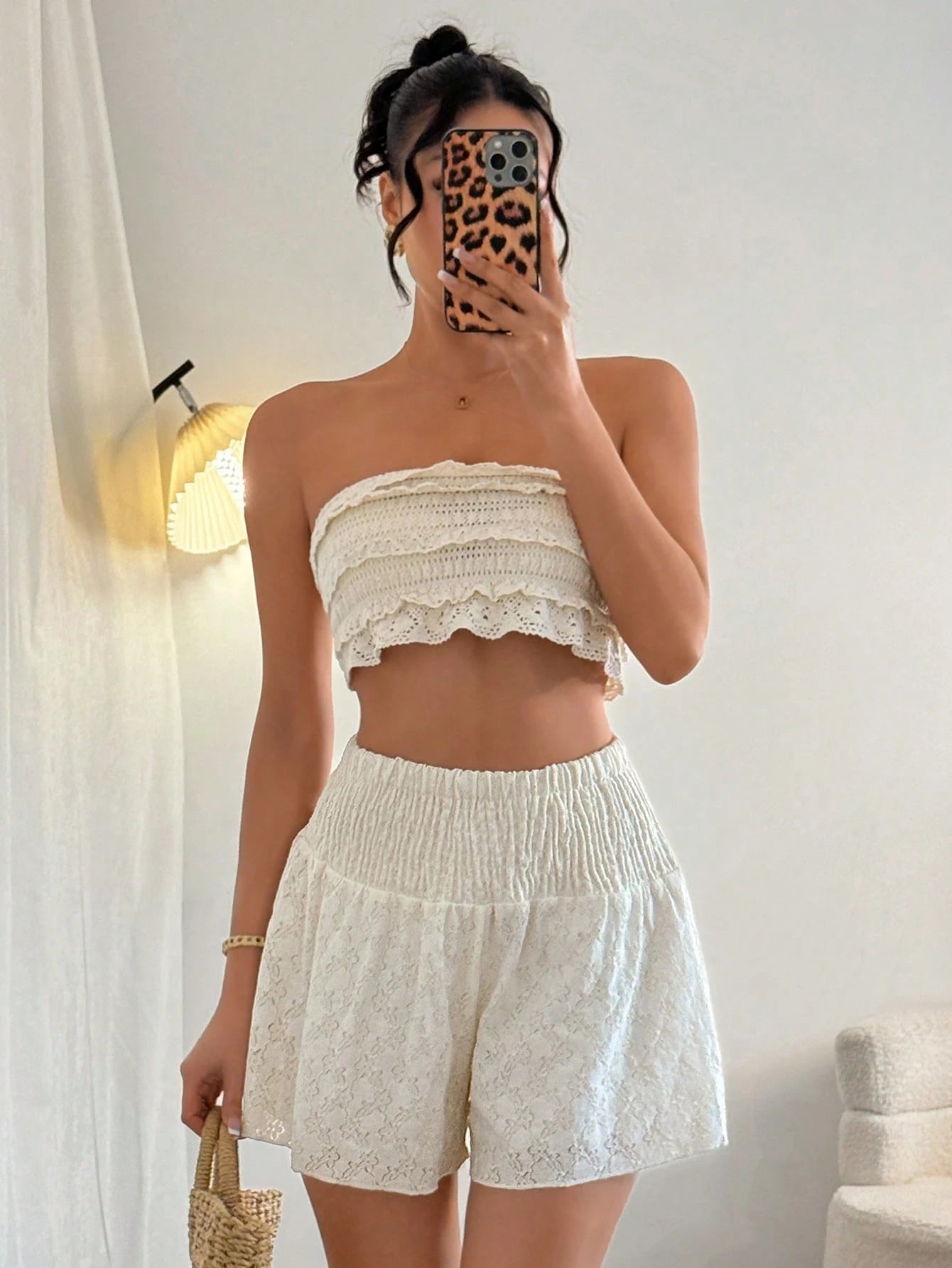 SHEIN Unity Cream White Summer Boho Beach Holiday Mini Skirt Short