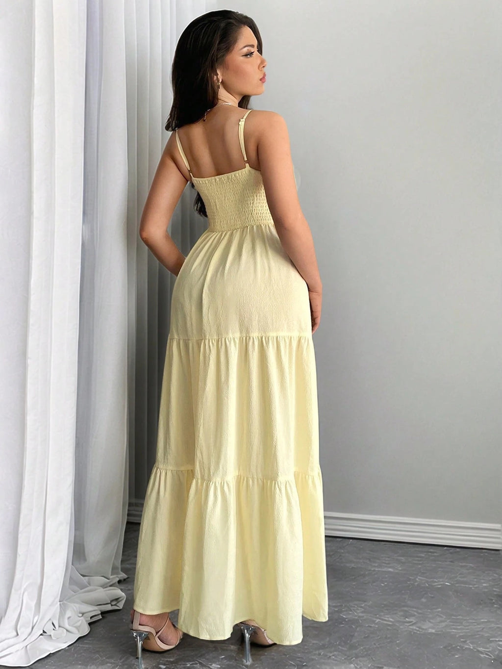 Firerie Women's Pale Yellow Summer Tie-Up Dress