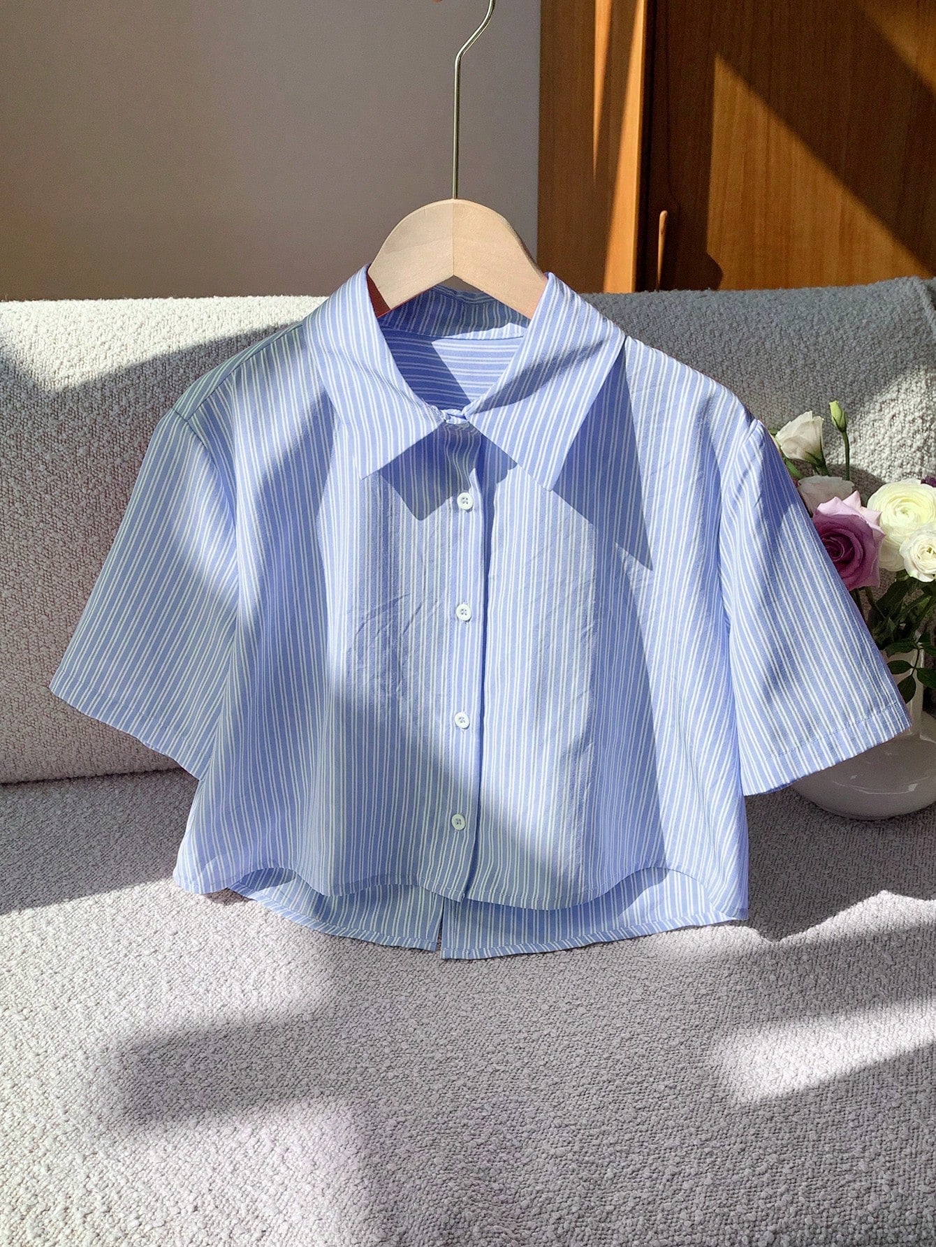 Comfortcana Striped Back Bowknot Casual Holiday Short Sleeve Shirt, Summer