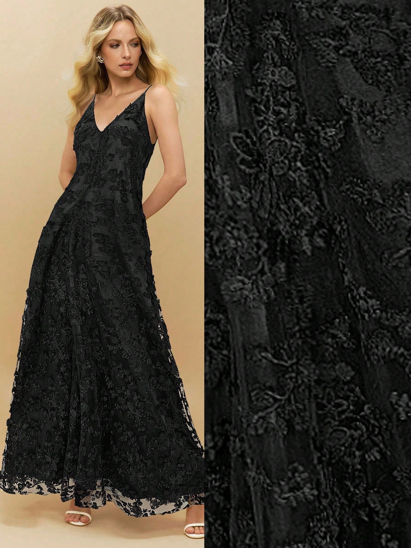 Poéselle 1pc Women Solid Color Jacquard Strap Dress