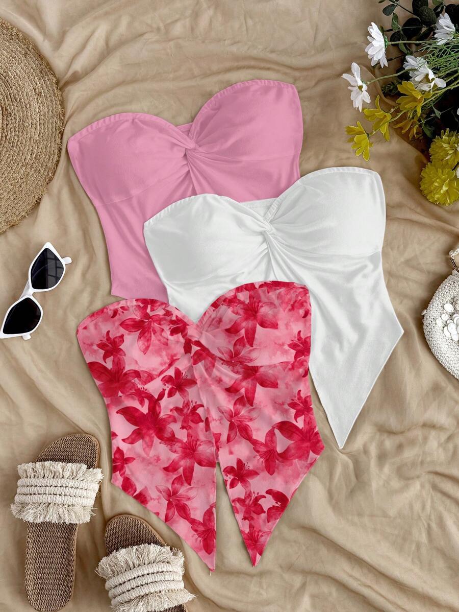 Women's one-piece top, suitable for summer, with a Hawaiian floral print, sleeveless top