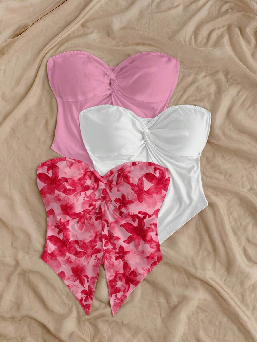 Women's one-piece top, suitable for summer, with a Hawaiian floral print, sleeveless top
