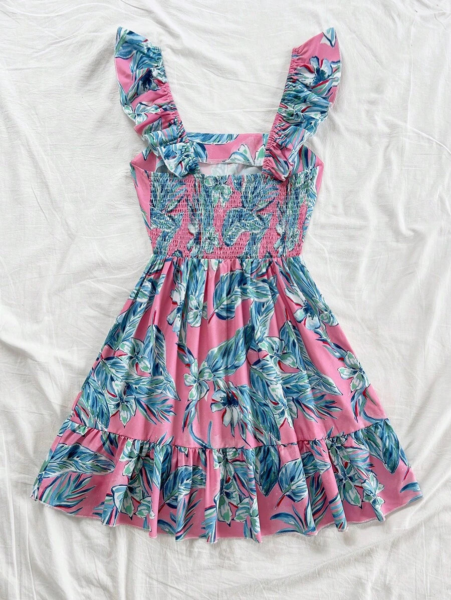 Women's Pink Floral Summer Boho Vacation Dress