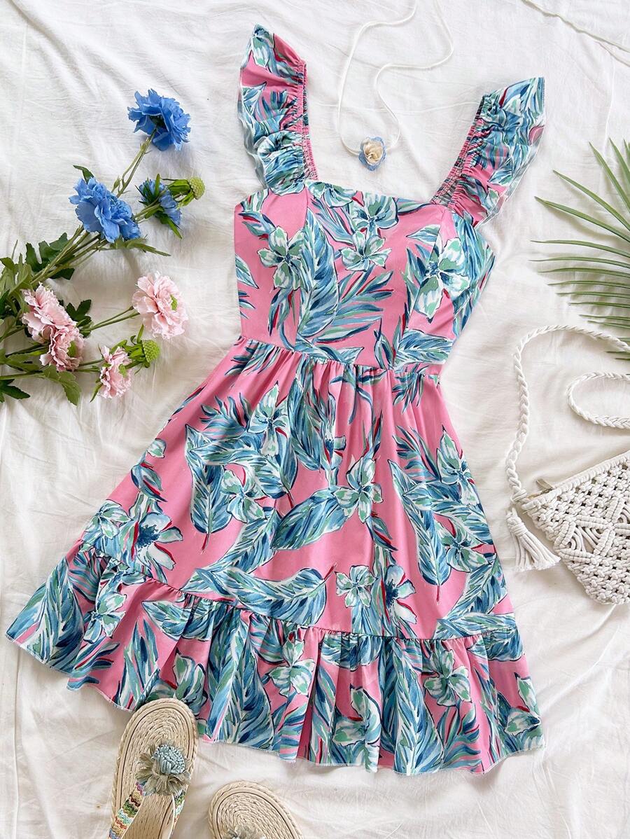 Women's Pink Floral Summer Boho Vacation Dress