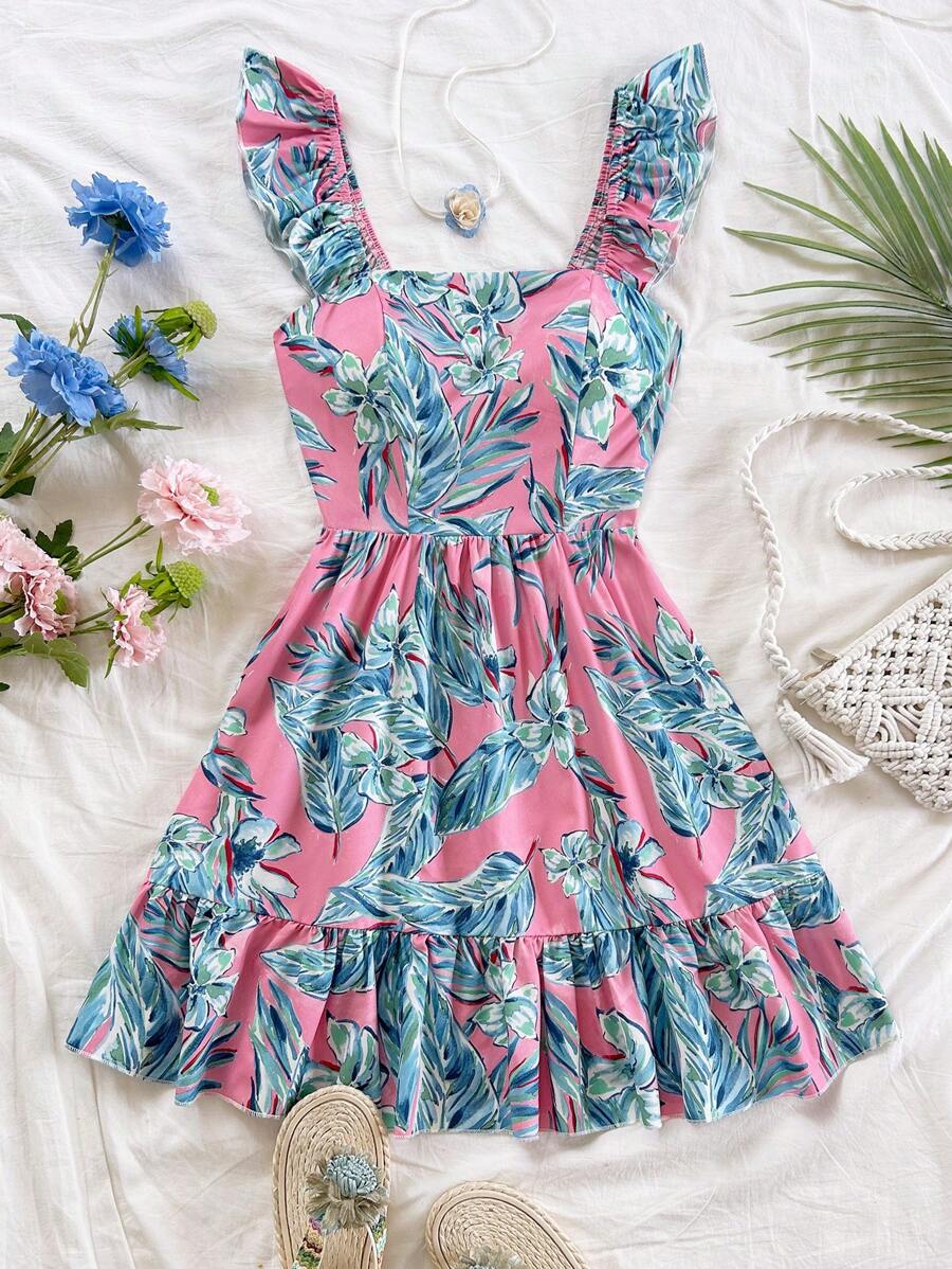 Women's Pink Floral Summer Boho Vacation Dress