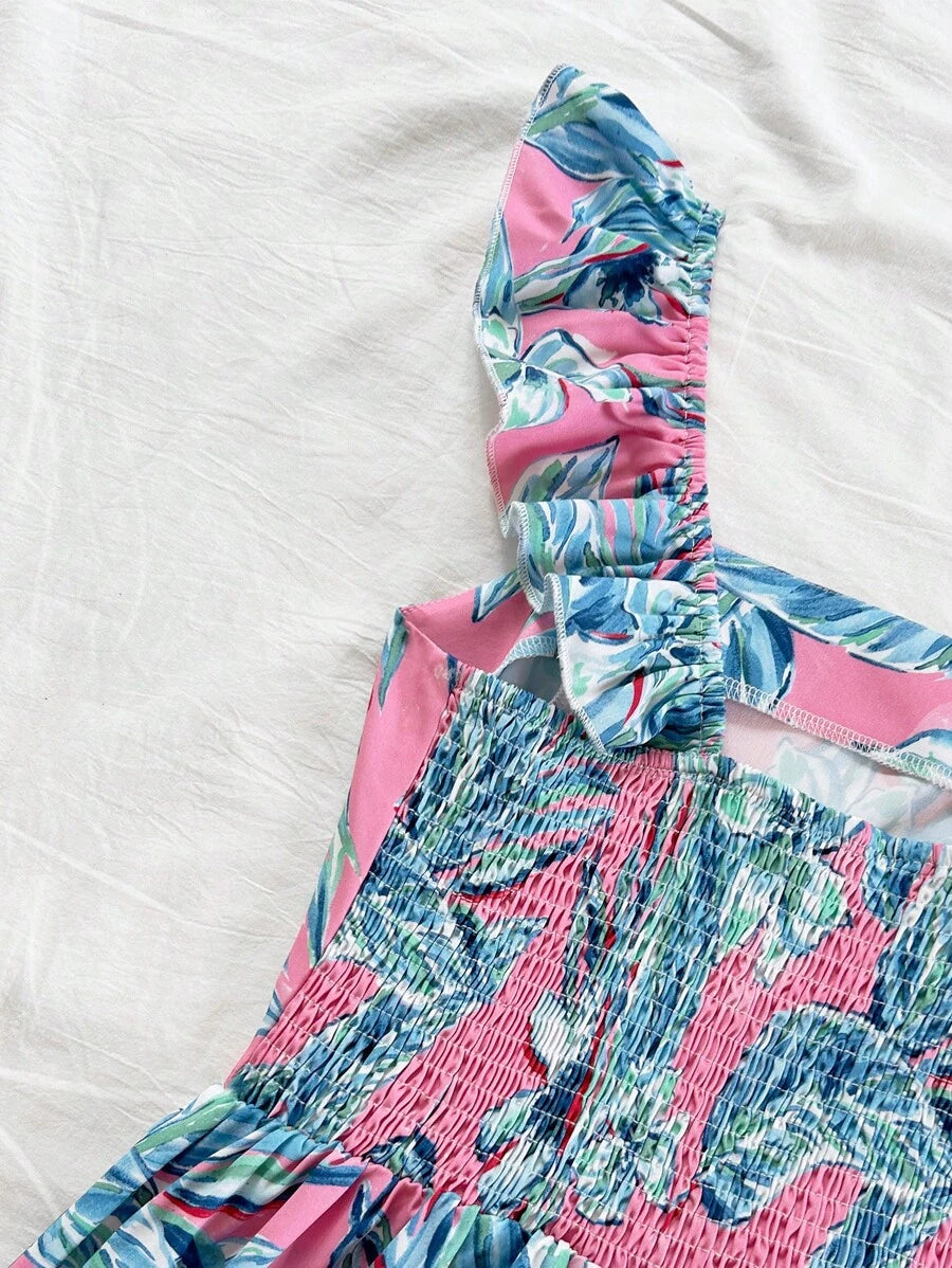 Women's Pink Floral Summer Boho Vacation Dress