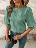 SHEIN Clasi Women Spring Round Neck Mid Sleeve Loose Vacation Blouse
