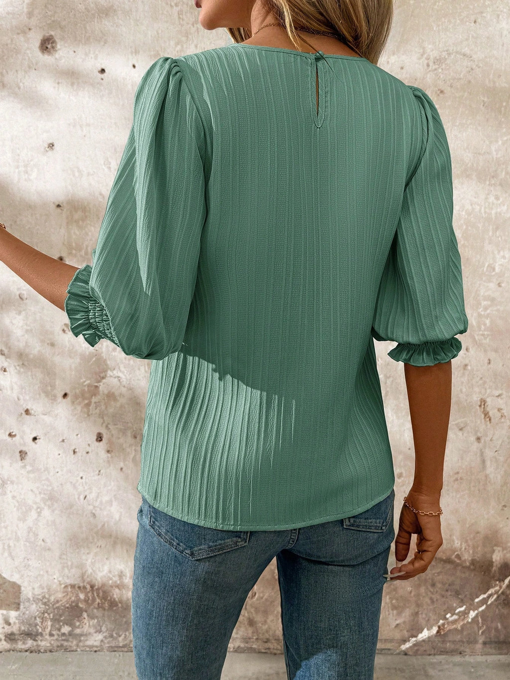 SHEIN Clasi Women Spring Round Neck Mid Sleeve Loose Vacation Blouse
