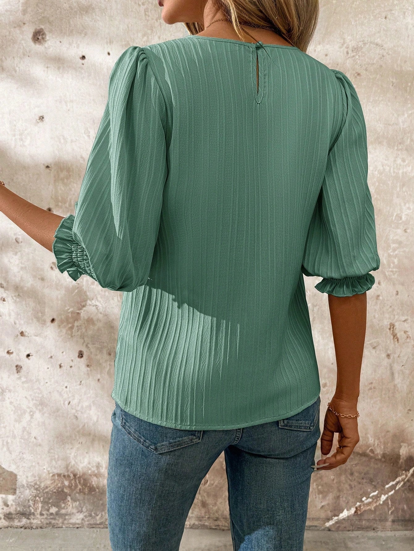 SHEIN Clasi Women Spring Round Neck Mid Sleeve Loose Vacation Blouse