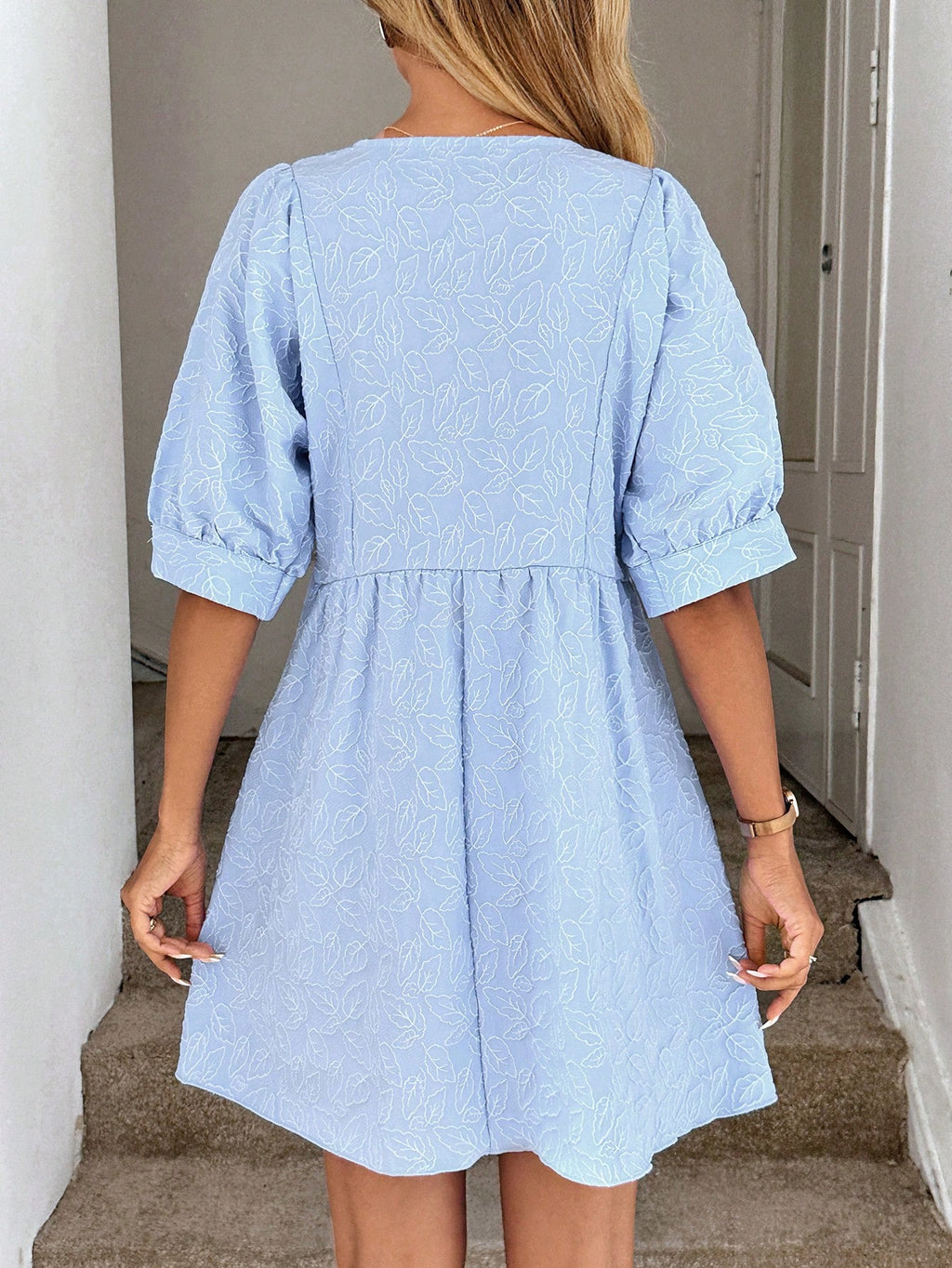 Easowa Summer Light Blue V-Neck Dress For Women