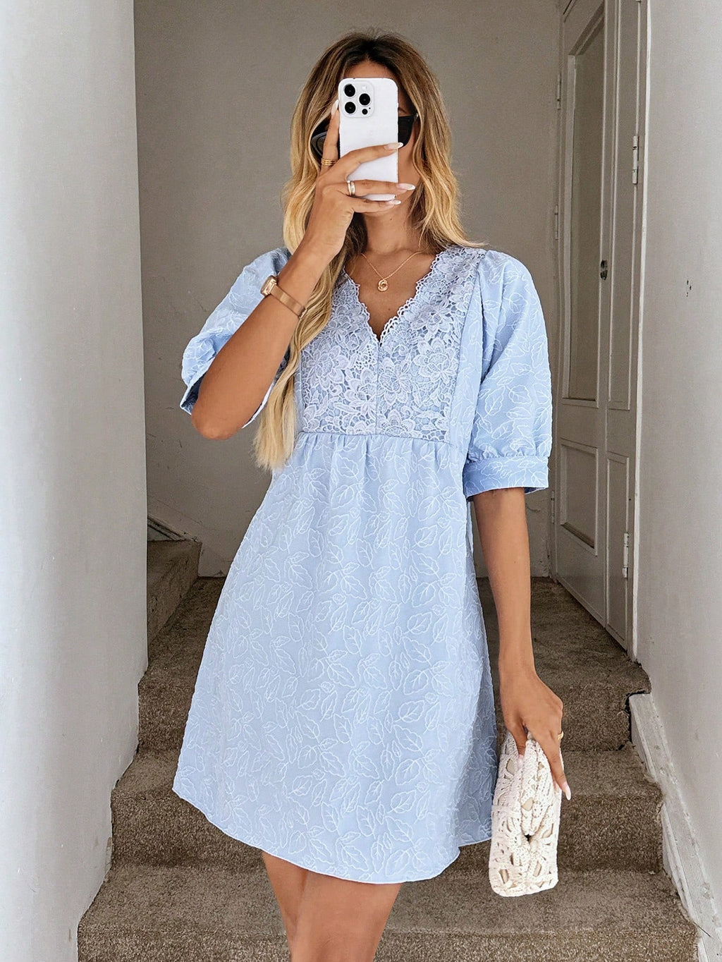 Easowa Summer Light Blue V-Neck Dress For Women