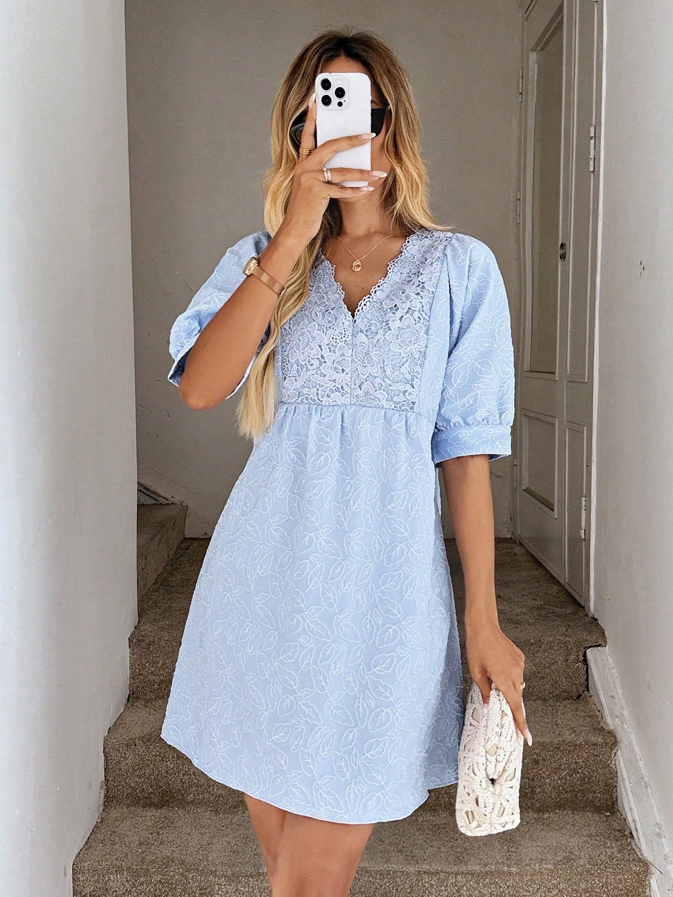 Easowa Summer Light Blue V-Neck Dress For Women